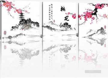 中国 Painting - 水墨風の中国の風景の梅の花
